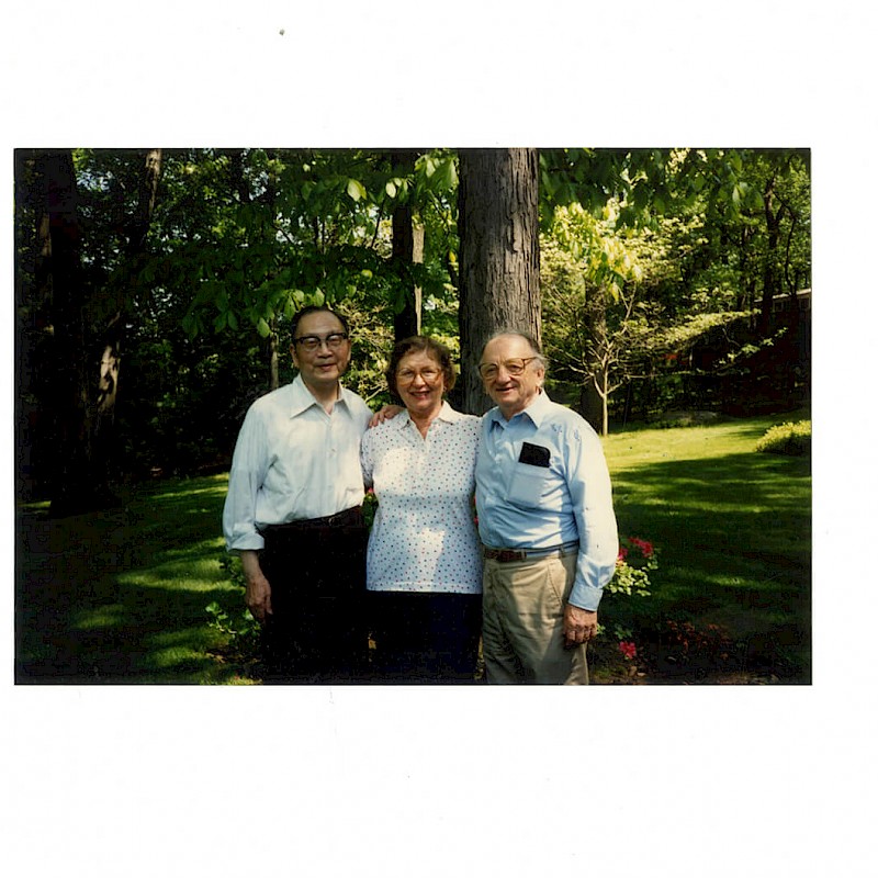 Ben and Gertrude with a friend in their backyard, May 13, 1991
