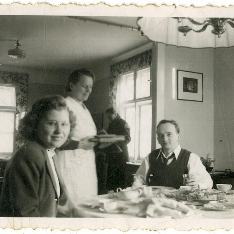 Ben and Gertrude eating Sunday breakfast at home in Berlin, 1946