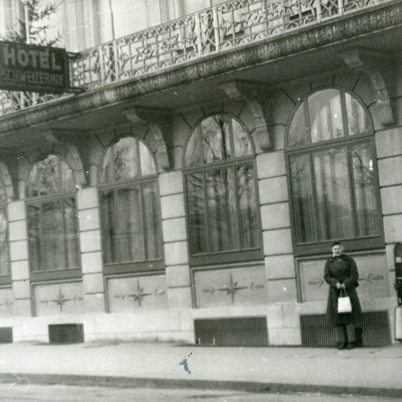 Gertrude at a hotel in Switzerland, December 1946