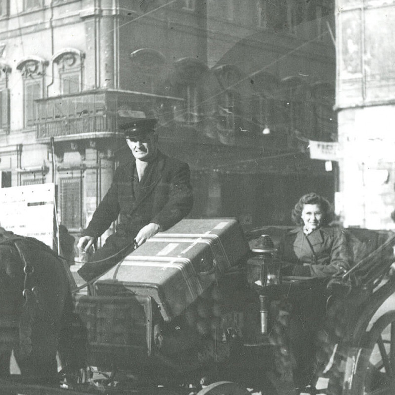 Gertrude with luggage in Rome, December 1946