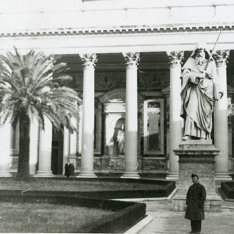 Ben at the Statue of Saint Paul in Rome, December 1946