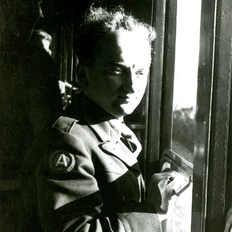 Ben on a train in Rome, December 1946