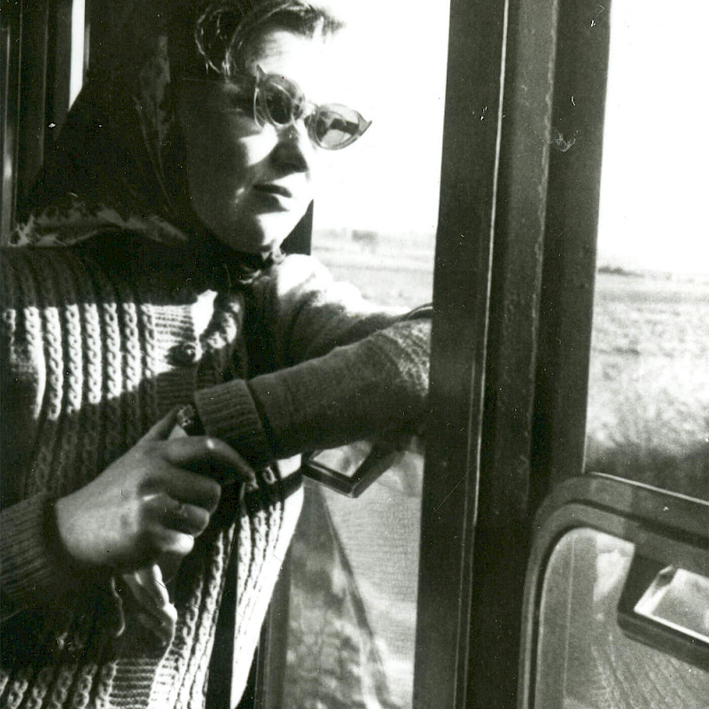 Gertrude on a train in Rome, December 1946