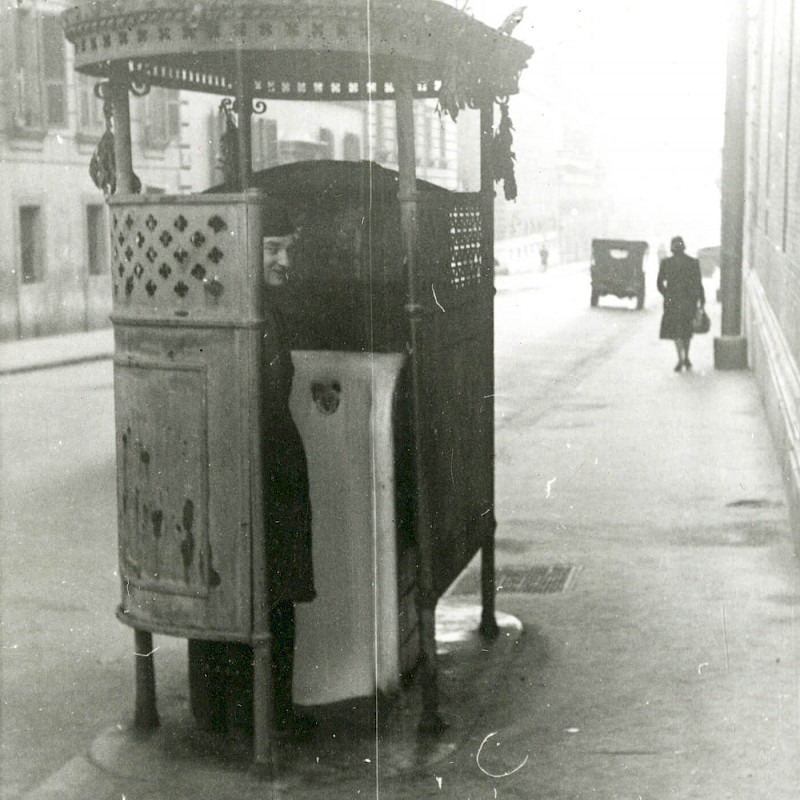 Ben at a street restroom in Rome, Christmas 1946