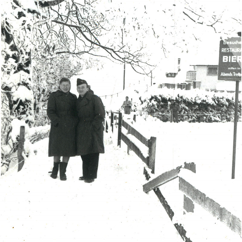 Ben and Gertrude on the way to Engelberg Mountain in Switzerland, December 1946