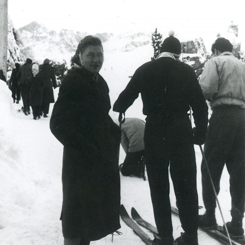 Ben and Gertrude skiing in Engelberg, Switzerland, December 1946