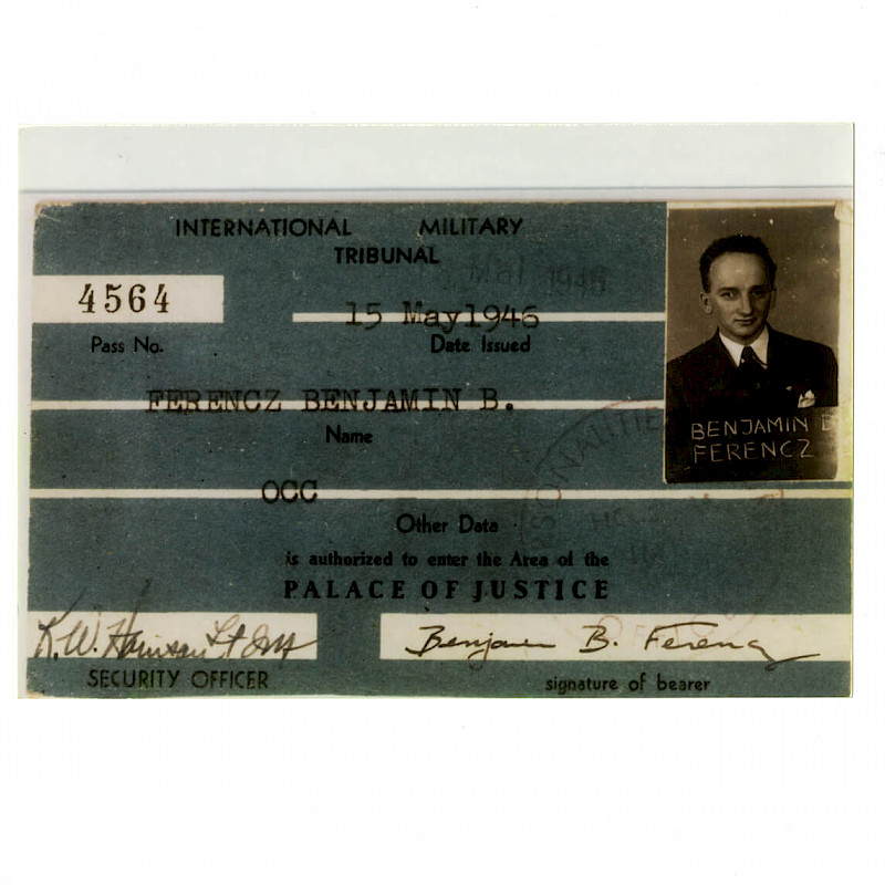 Ben's official pass into the Palace of Justice at the International Military Tribunal, May 15, 1946