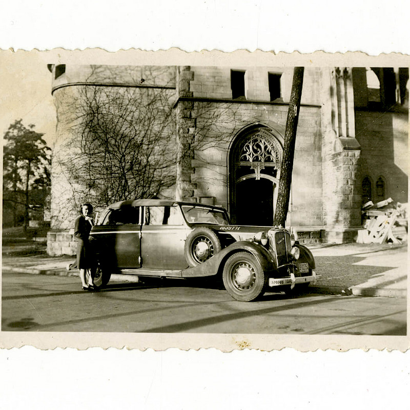 Ben and Gertrude by their car in Berlin, Thanksgiving Day 1946