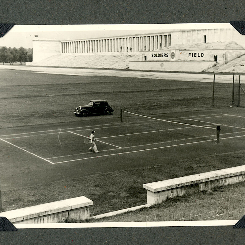 Ben at a tennis court at Soldier's Field, July 1950