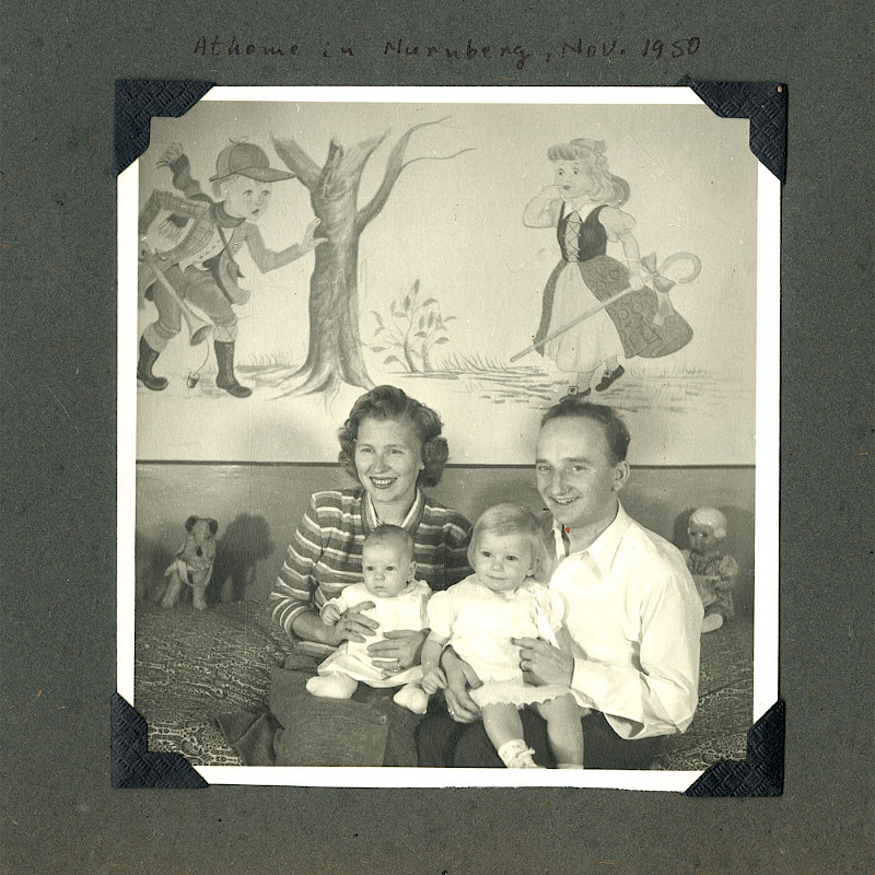 Picture from family album: Ben and Gertrude with Carol and Robin in Nuremberg, November 1950