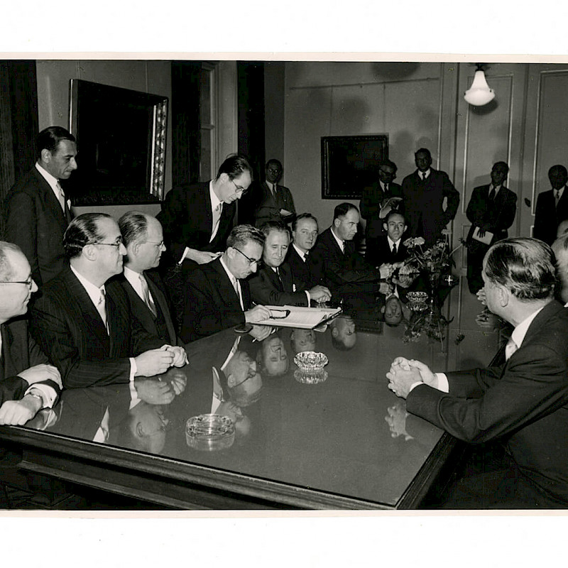 Ben (seated, second from right) with the Hague delegation to The Claims Conference, 1951/1952