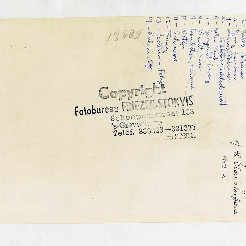 Back of a photo of the Hague delegation to The Claims Conference, 1951/1952